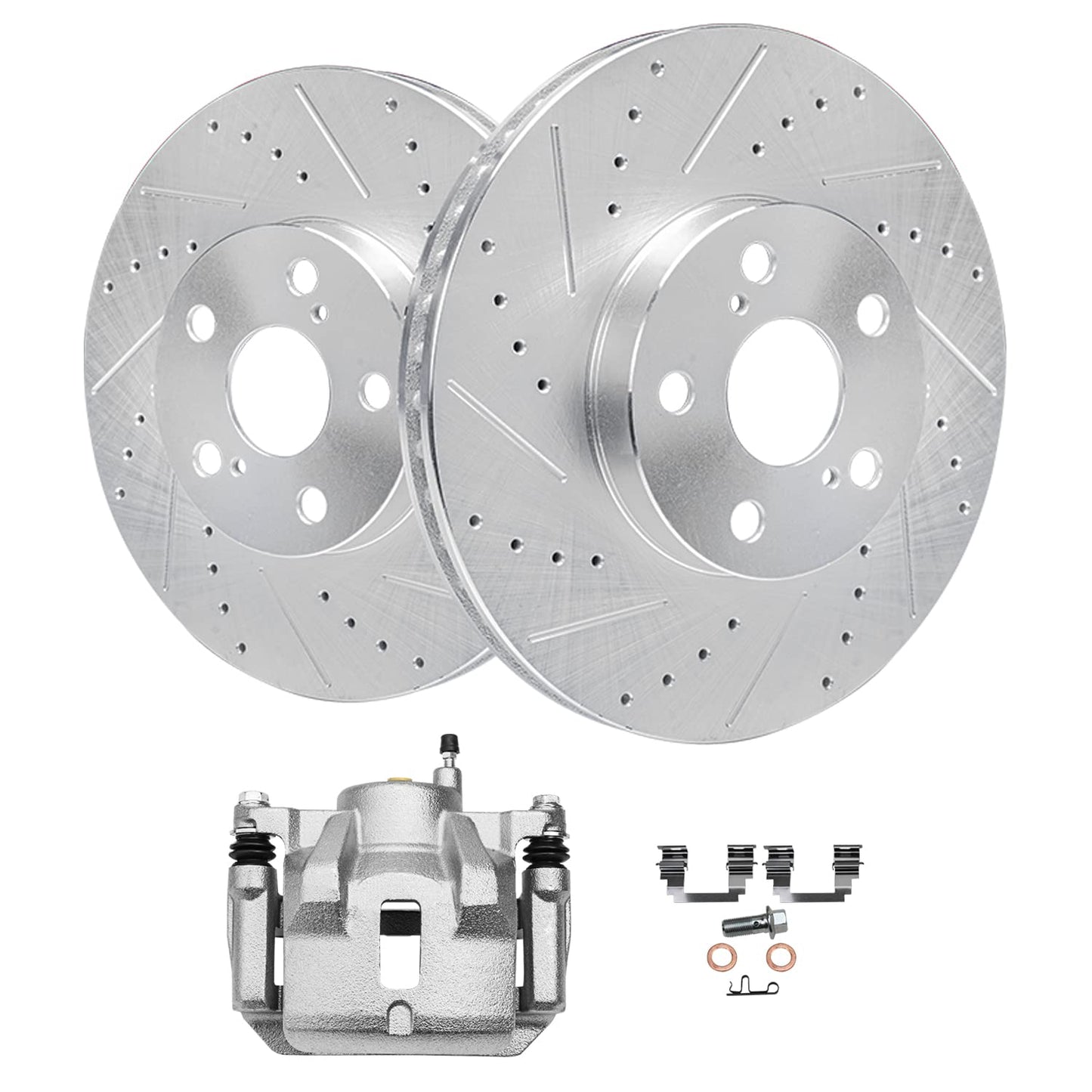 Detroit Axle - Front Brake Kit for Chevy Impala Malibu Equinox GMC Terrain Buick LaCrosse Regal Allure Saab 9-5 Drilled Slotted Disc Brake Rotors Ceramic Brakes Pads Replacement : 12.64'' inch Rotor
