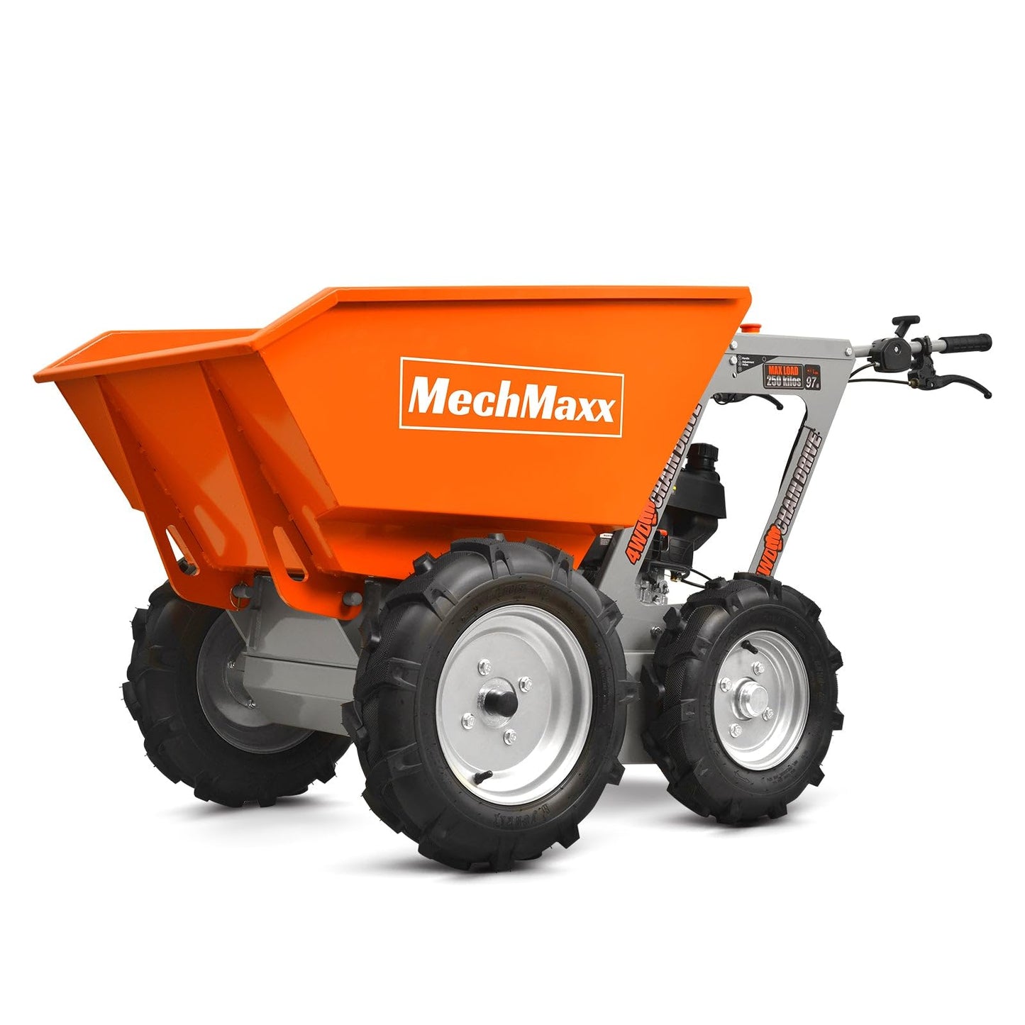 MechMaxx 1100Lb Loading 48V Battery Powered Wheel Barrow Electric Dumper Cart with 30W Light, Hydraulic Tipping, 1000W Brushless DC Motor, LED Display Screen, Model EH50 Yellow