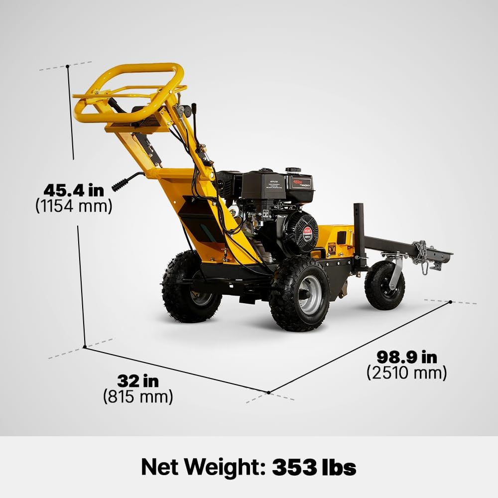 MechMaxx E-Start Stump Grinder With Front Wheel Towbar,420cc 15HP Engine