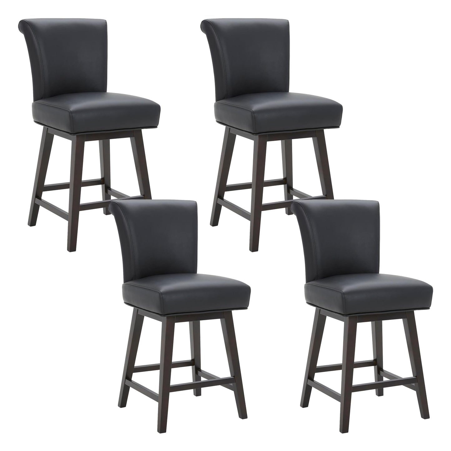 CHITA 30 Inch Counter Height Swivel Bar Stools Set of 2, FSC Certified Modern Upholstered Faux Leather Swivel Barstool Chairs with Back, Black