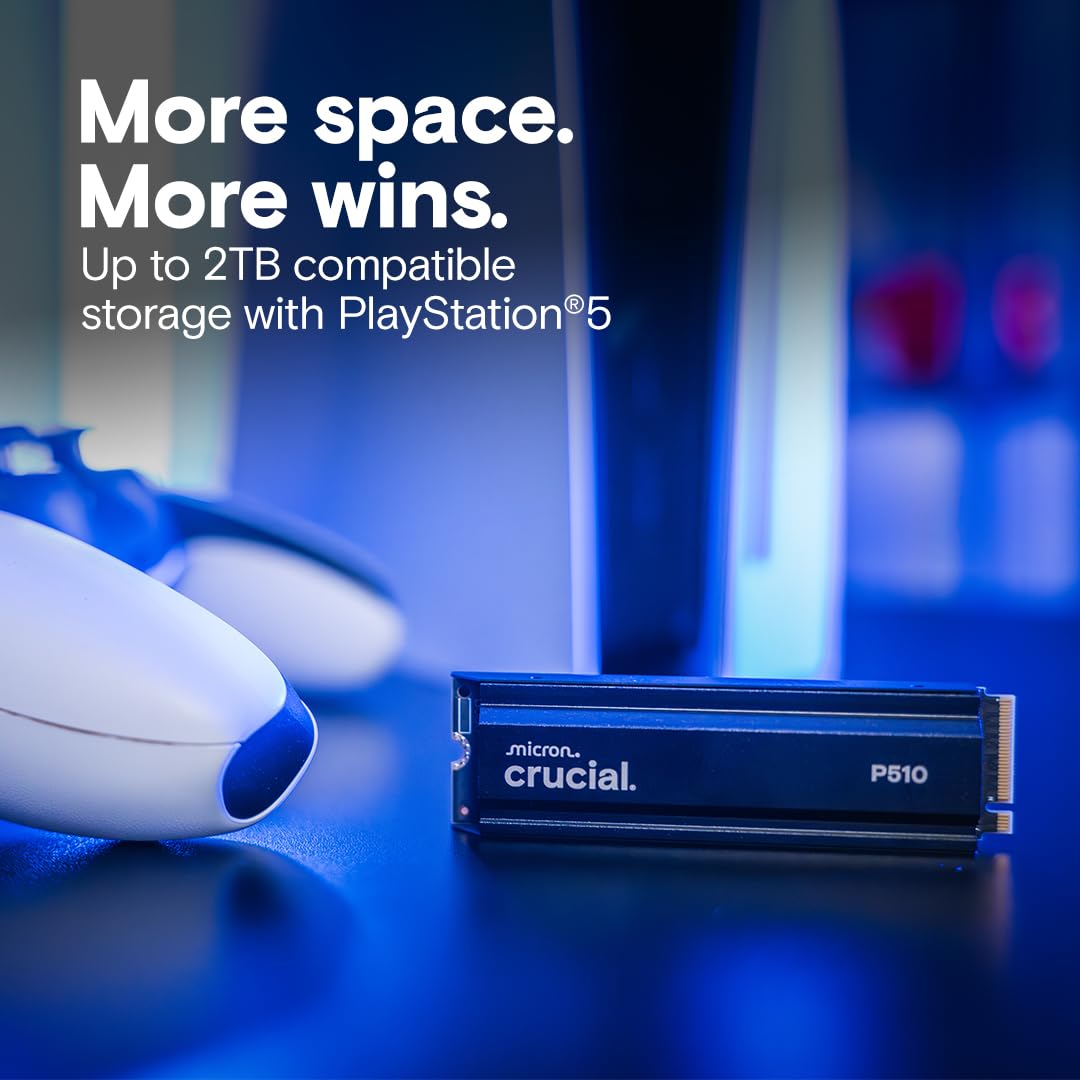 Crucial P510 PCIe Gen5 NVMe 2TB SSD with Heatsink, Up to 10,000MB/s, TLC NAND, Laptop & Desktop (PC) Compatible, for Gamers & Creatives, Solid State Drive – CT2000P510SSD5-01