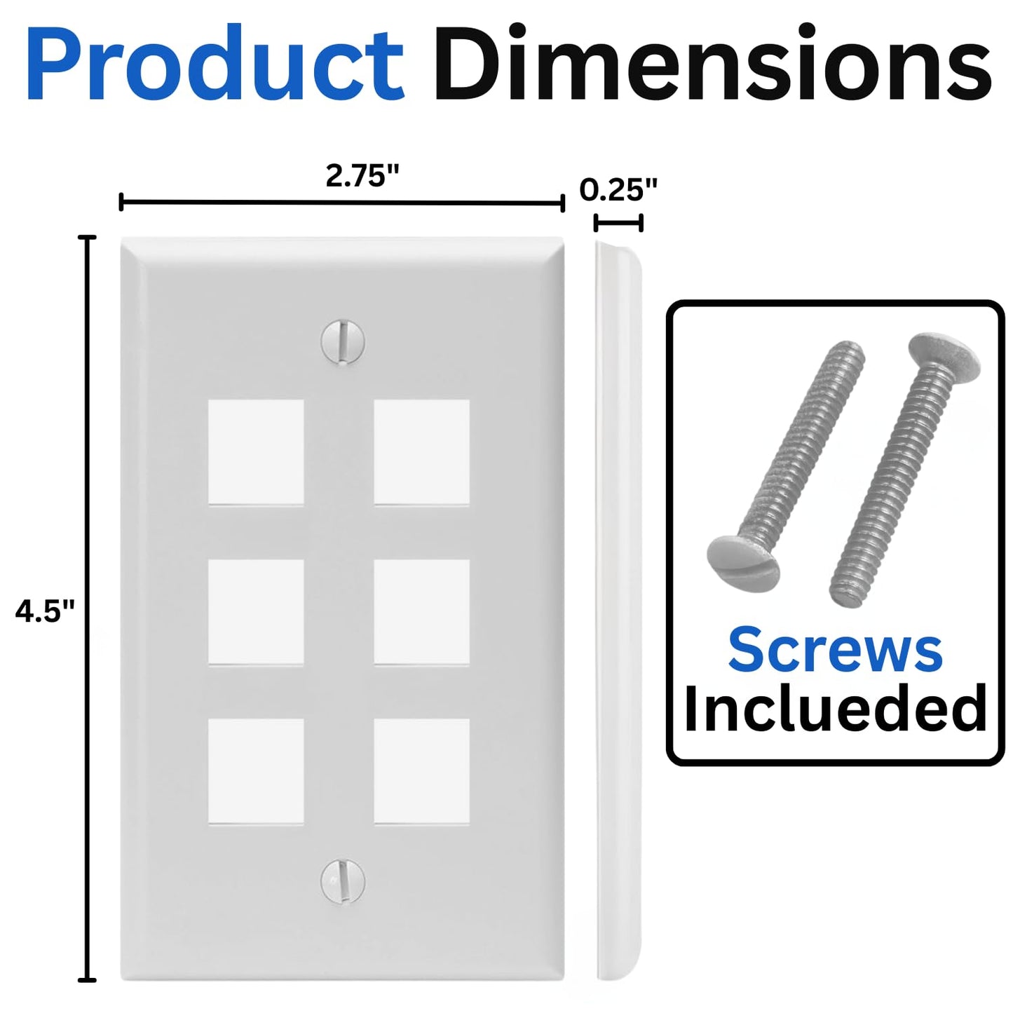 Cmple - 3 Port Keystone Wall Plate Single-Gang Wall Plate with Standard Size Keystone Jack Insert - White