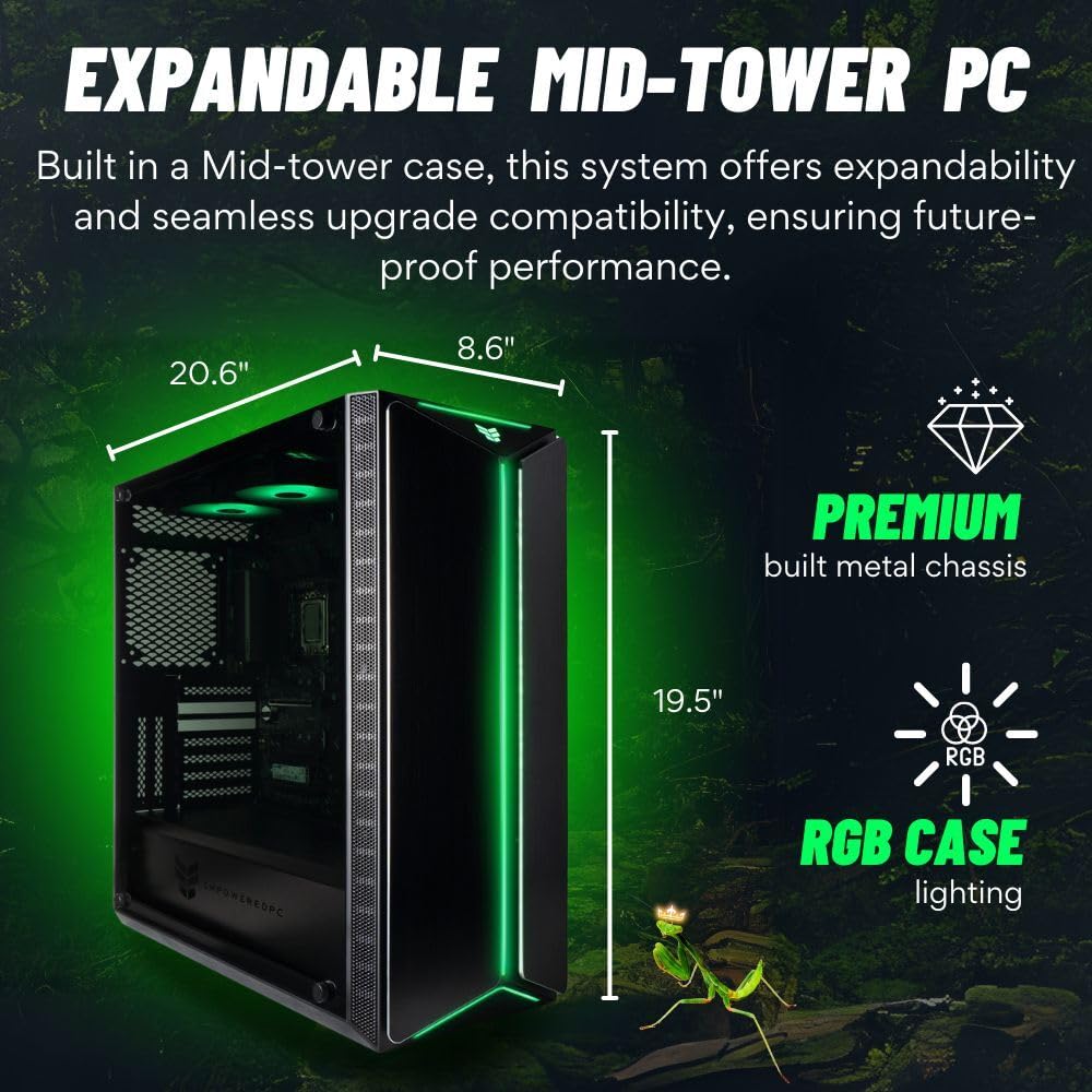 Mantis V2 - RTX 5060, Ryzen 7 5700X, 32GB RAM, 1TB NVMe Gen4 SSD, Prebuilt Gaming Desktop PC w/Windows 11 Pro, 3-Year Warranty, RGB Gamer Keyboard + Mouse, Internal Wi-Fi 6, RJ45, 3X DP & HDMI