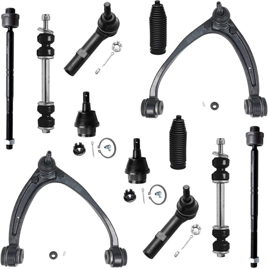 Detroit Axle - 12pc Front End Kit for 07-13 Chevy Silverado 1500 GMC Sierra | Suburban Yukon XL 1500 Tahoe Escalade ESV EXT, 2 Upper Control Arms 2 Sway Bars 4 Tie Rods 2 Lower Ball Joints 2 Boots