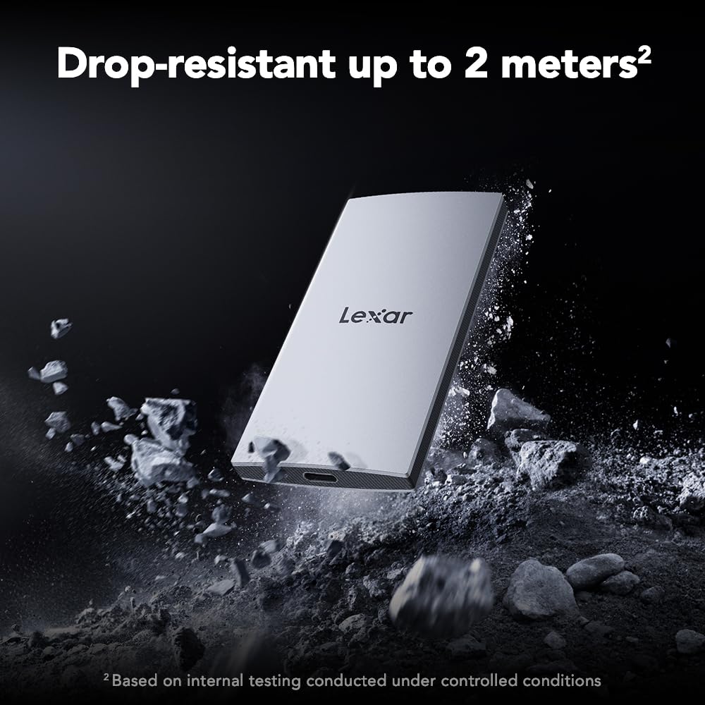 Lexar 2TB ES3 External SSD, Up to 1050MB/s Read, Storage Expansion, Compatible w/USB-C Smartphones, iPhone 15/16, PC, Mac, Tablets, Sleek & Sturdy Design, Silver (LES3XXX002T-RNSAU)