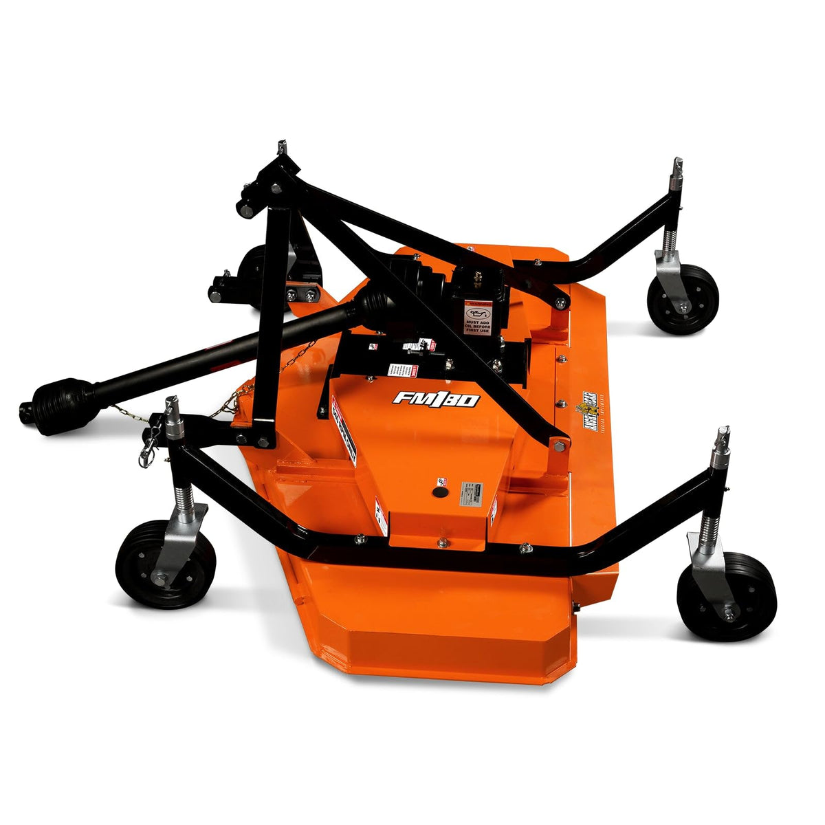 3 Point PTO 60'' Working Width Finish Mower Attachment for 18-50hp Tractor, Category 1 Hitch, 4-Tires, 0.4'' - 4.5'' Adjustable Cutting Height, Model FM150
