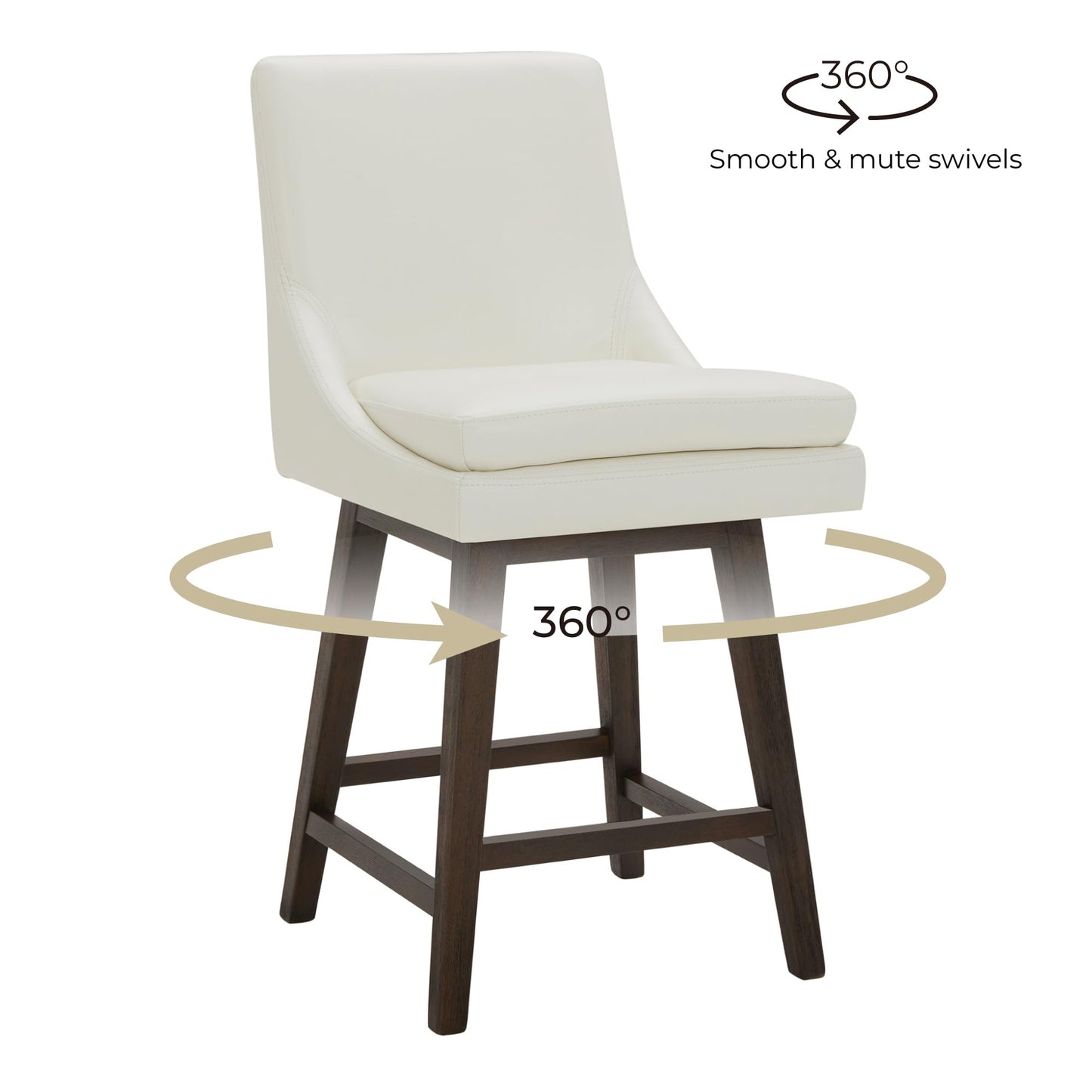 CHITA Bar Height Swivel Barstool with Back Set of 2, FSC Certified Upholstered Bar Stool, 30.7" H Seat Height, Fabric in Ivory