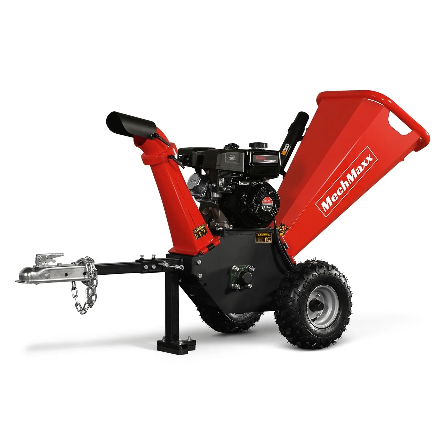 MechMaxx 6 inch ZONSEN 459cc 15hp E-Start Gas Powered 4-Wheels Wood Chipper Shredder Mulcher with Towbar/Tail Light/Emergency Stop Button/Stop Bar, Model B150 Red