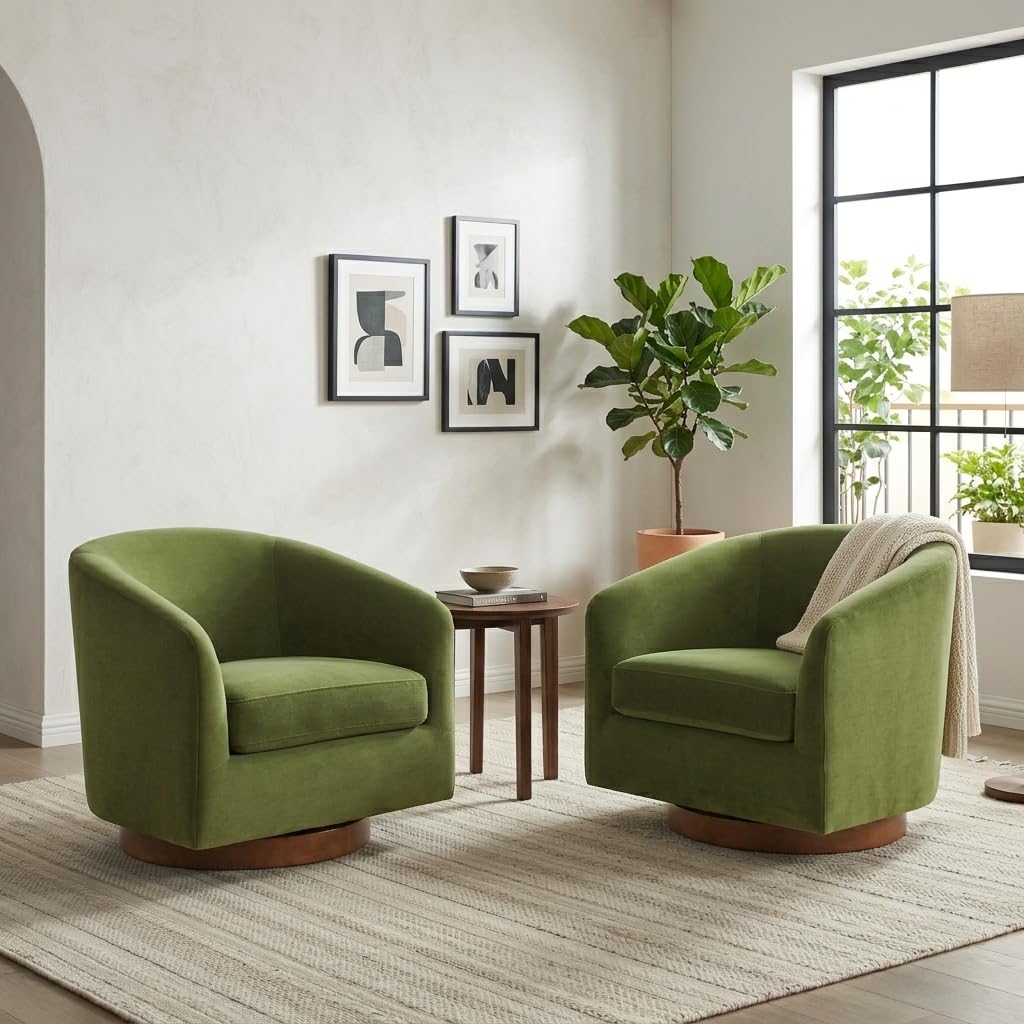 CHITA Swivel Accent Chair Set of 2, Fully Assembled Fabric Barrel Armchair with FSC Certified Upholstered for Living Room, Bedroom and Office, Flax Beige