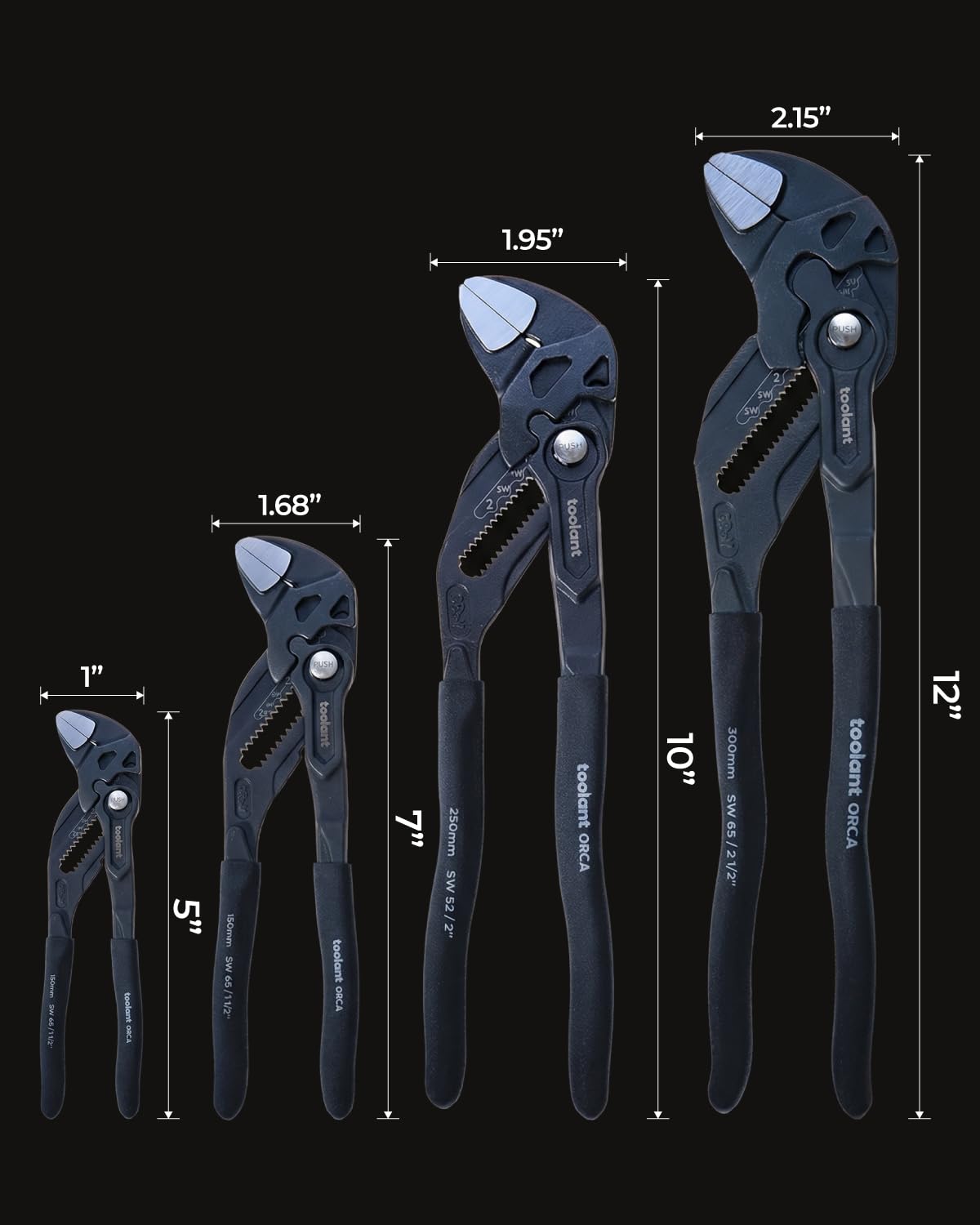 toolant 7-Inch Pliers Wrench – 10:1 Lever Ratio CR-V Steel, Smooth Parallel Jaws, Push-Button Quick Adjust, Zinc Phosphate Finish, with Belt Pouch – for Plumbing, Automotive & DIY