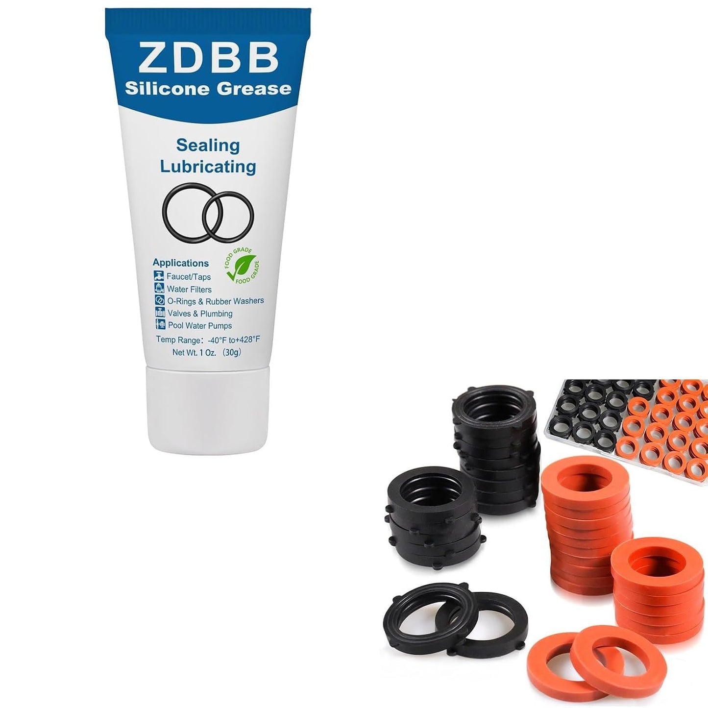 ZDBB Faucet O-Rings Grease Silicone Lubricant & 80 Pcs Garden Hose Gasket Rubber Seal for O Ring Rubber Washers Water Filter Pool Pump and Standard 3/4 Inch Outdoor Hose Fittings
