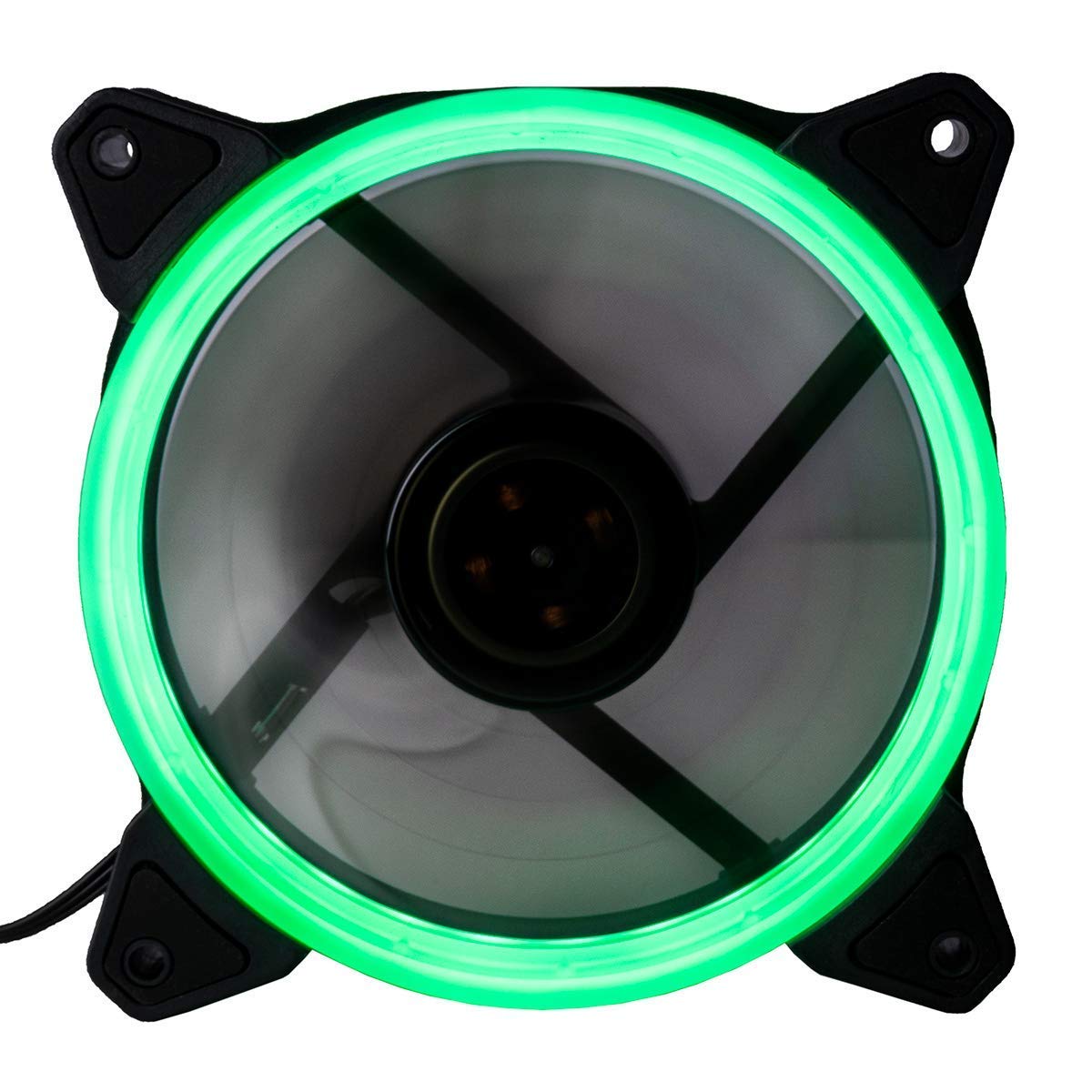 CUK 7-Pack Green Halo Ring 120mm LED Vibrant Color Computer Case Fan for CPU Coolers and Radiators - High Airflow 45 CFM & Anti-Vibration Pads