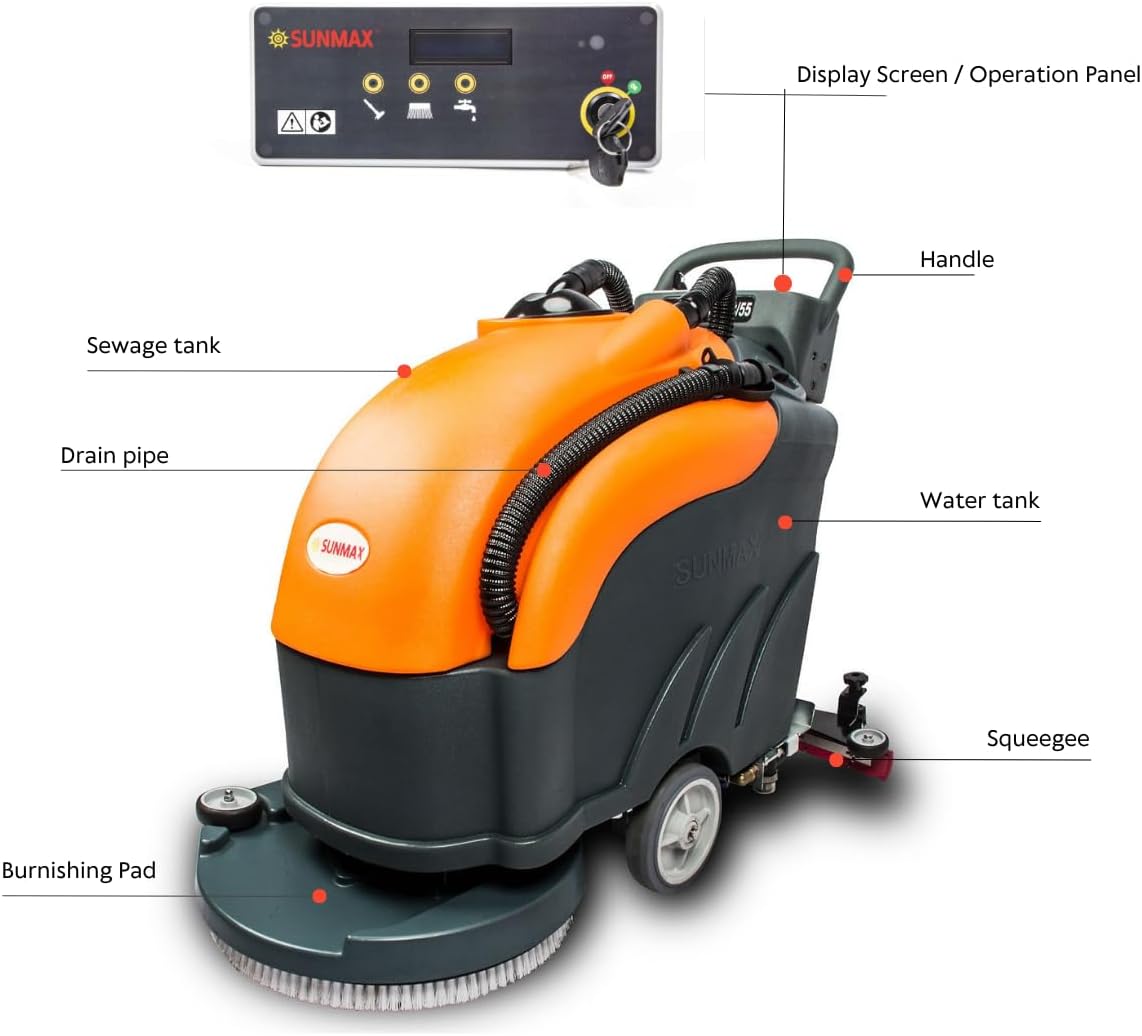 22" Walk-Behind Commercial Floor Scrubber Dryer, 13.2/14.5-Gal Dual Tanks, 3.5-Hour Fast Charging, Up to 5 Hours Runtime, 31" Squeegee, Cordless Hard Floor Cleaner