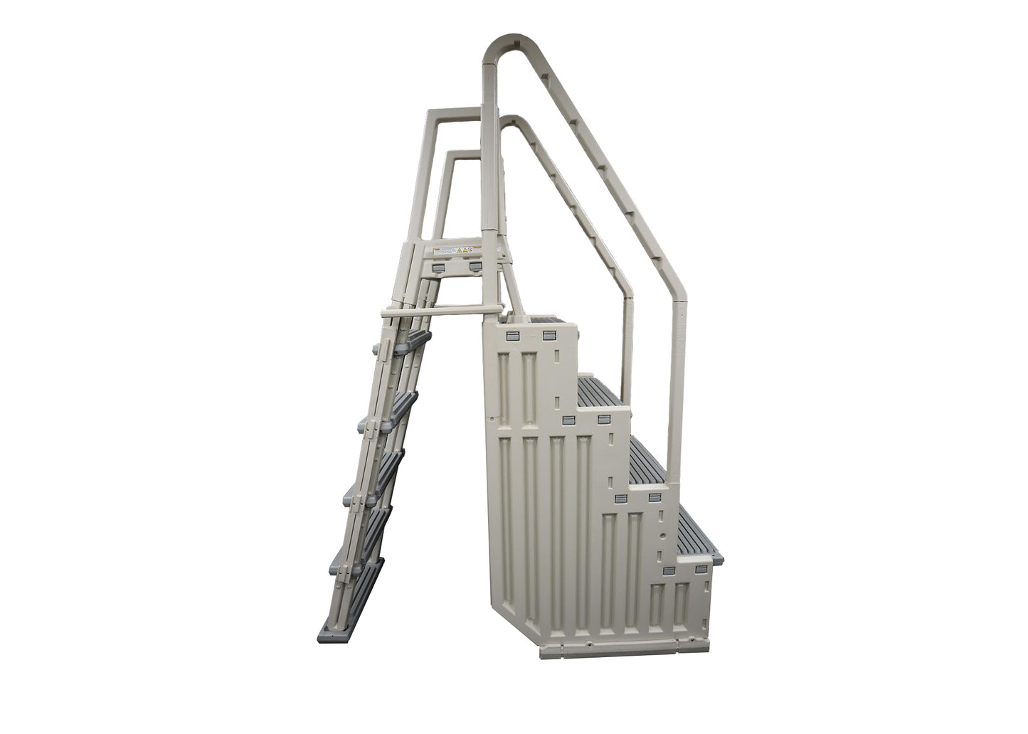 Confer Plastics Step-1X: Sturdy Above Ground Entry System with Dual Handrails and Slip-Resistant Steps, Easy Installation, Supports up to 400 lbs - Proudly Made in USA. Warm Grey with Grey Treads