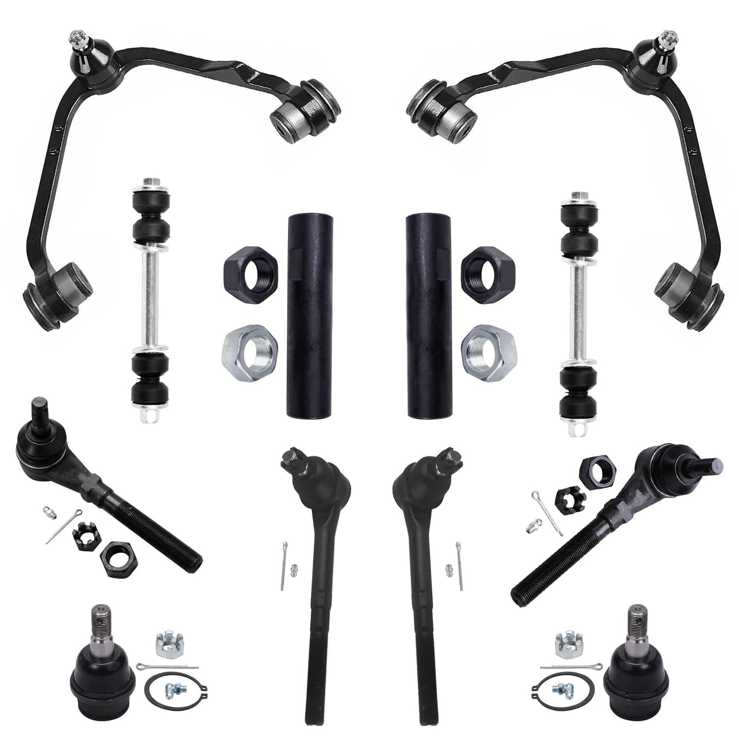Detroit Axle - 12pc Front End Kit for 07-13 Chevy Silverado 1500 GMC Sierra | Suburban Yukon XL 1500 Tahoe Escalade ESV EXT, 2 Upper Control Arms 2 Sway Bars 4 Tie Rods 2 Lower Ball Joints 2 Boots