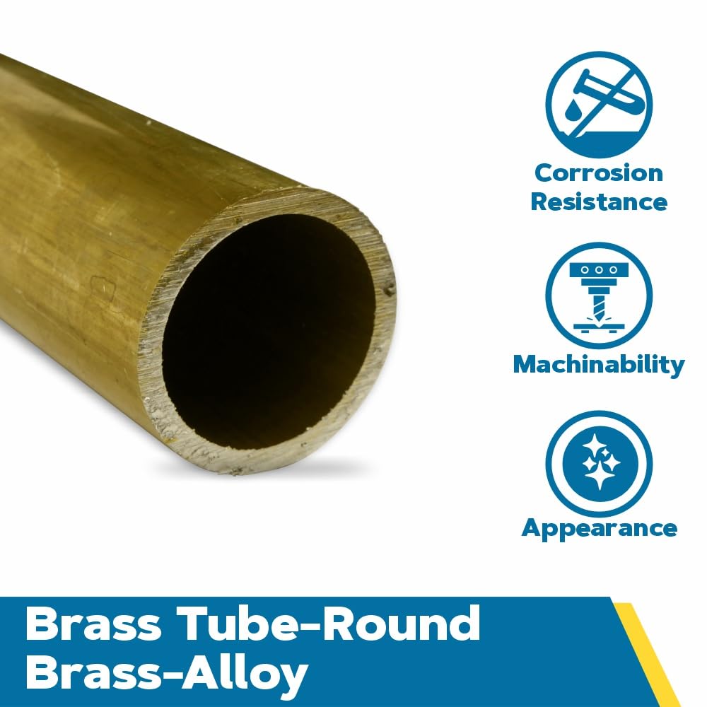 Brass Round Tubing, H58 Temper, 1/4" OD, 0.152" ID, 0.042" Wall, 24" Length, OnlineMetals
