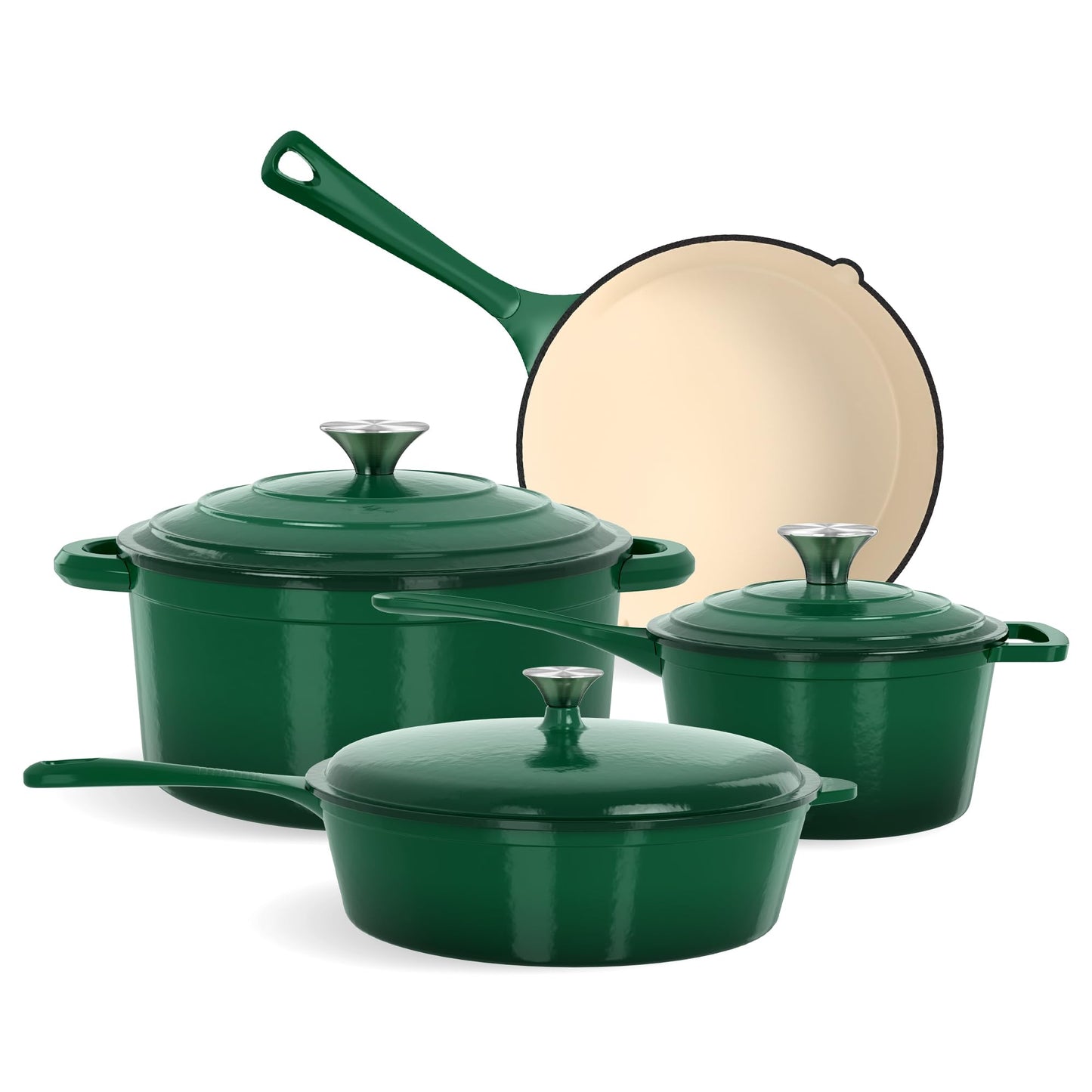 Kitchen Academy Enameled Cast Iron Cookware Sets - 7Pcs Pots and Pans Set Non Toxic, Induction Dutch Oven Set, PFOA&PFAS Free