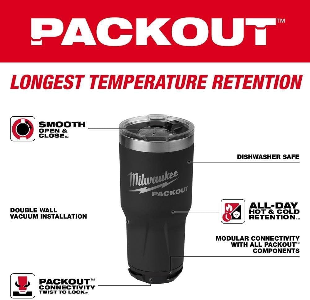 Milwaukee Packout Insulated Tumbler 890 Ml (Black) - 48-22-8393B