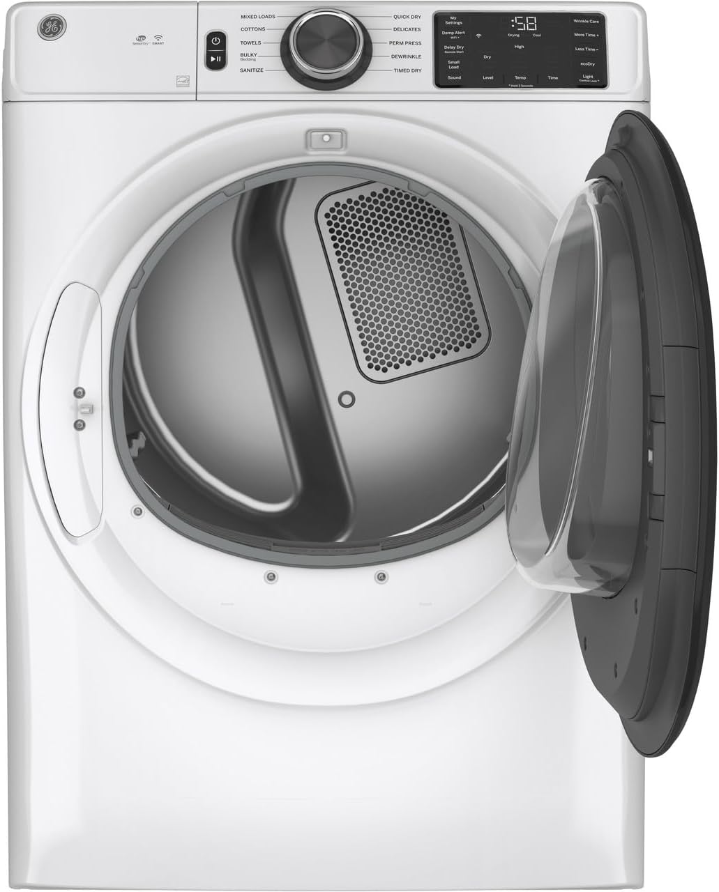 GE GFD55ESSNWW 28" Front Load Electric Dryer with 7.8 cu. ft. Capacity Built-in WiFi HE Sensor Dry and Sanitize Cycle in White