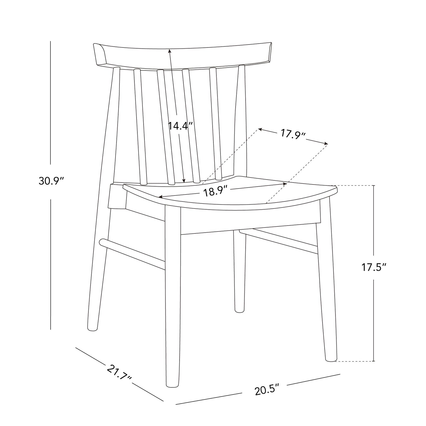 CHITA Soild Wood Dining Chairs Set of 4, Mid Century Modern Walnut Wood Kitchen Chairs with Curved Backrest, Dining Room Chair for Kitchen, Restaurant