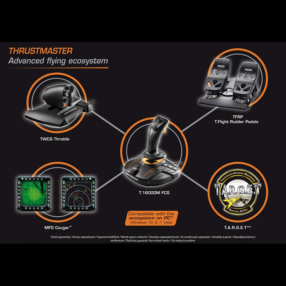 Thrustmaster T16000M FCS Space Sim Duo Combat Flight Sim Joystick - PC | Dual Hall-Effect sticks, 32 programable buttons, weighted bases, 8-way hat switch, 4 axes, twist rudder, integrated throttle