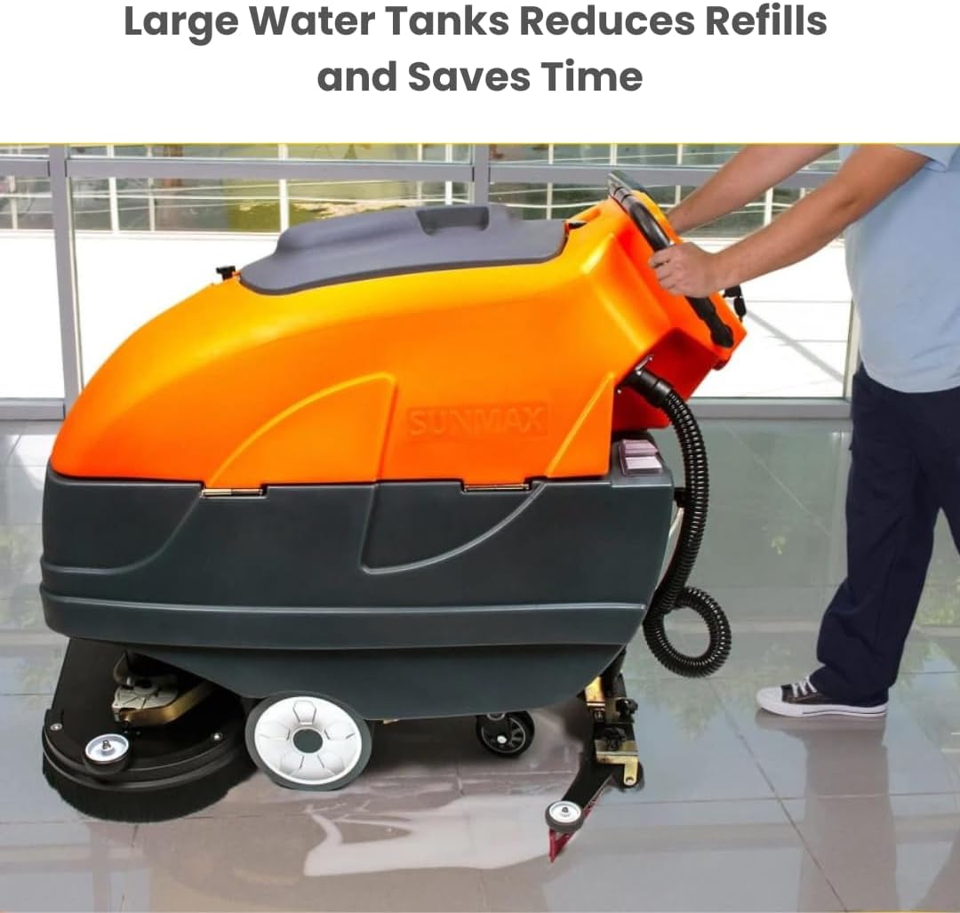 SUNMAX 34" Self-Propelled Commercial Floor Scrubber Machine, 33-Gal Tank, 75000 sp.ft./H Efficiency, Ideal for Large-area Cleaning