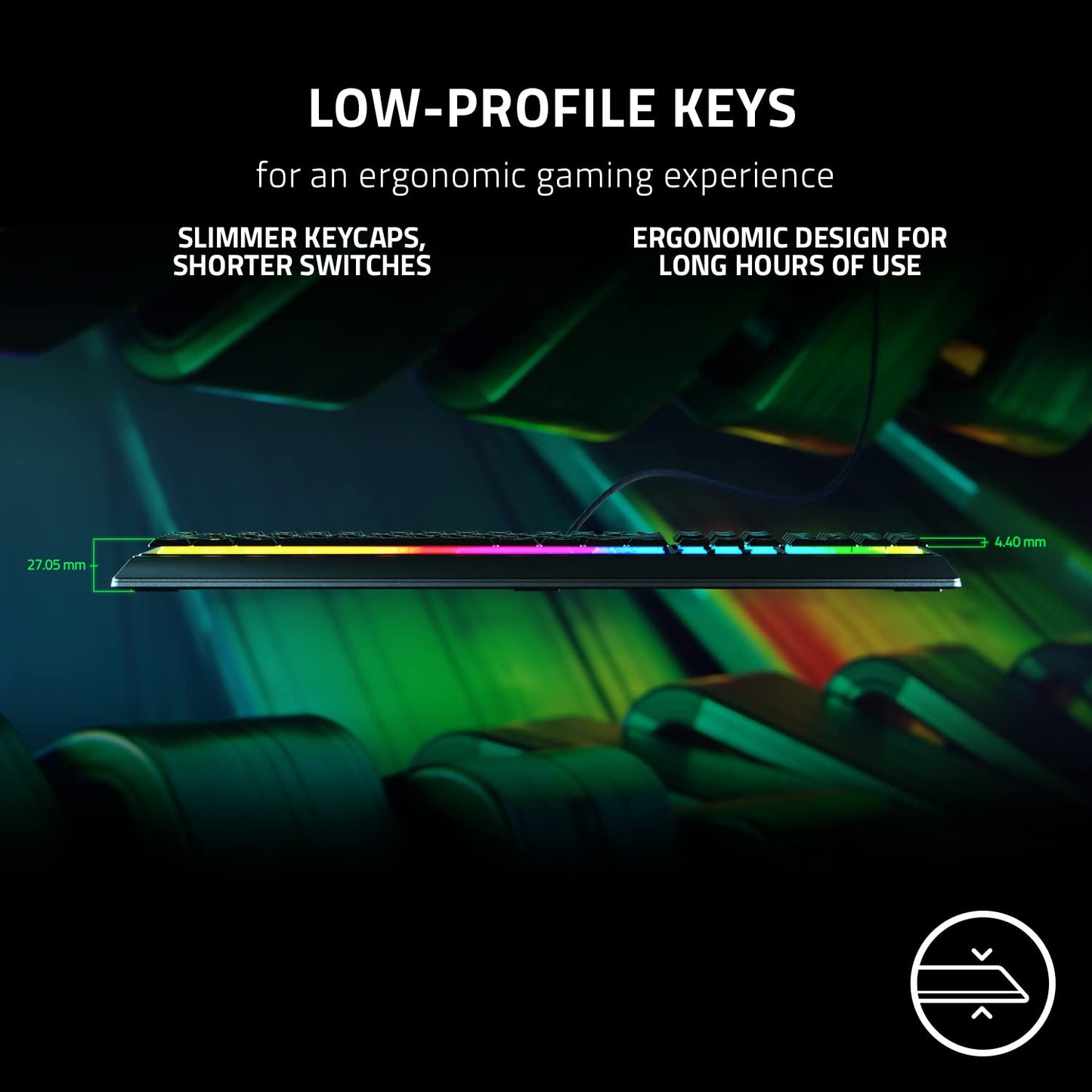 Razer Ornata V3 Gaming Keyboard: Low Profile Keys - Mecha Membrane Switches - UV Coated Keycaps - Backlit Media Keys - 10 Zone RGB Lighting - Spill Resistant - Magnetic Wrist Wrest - Snap Tap