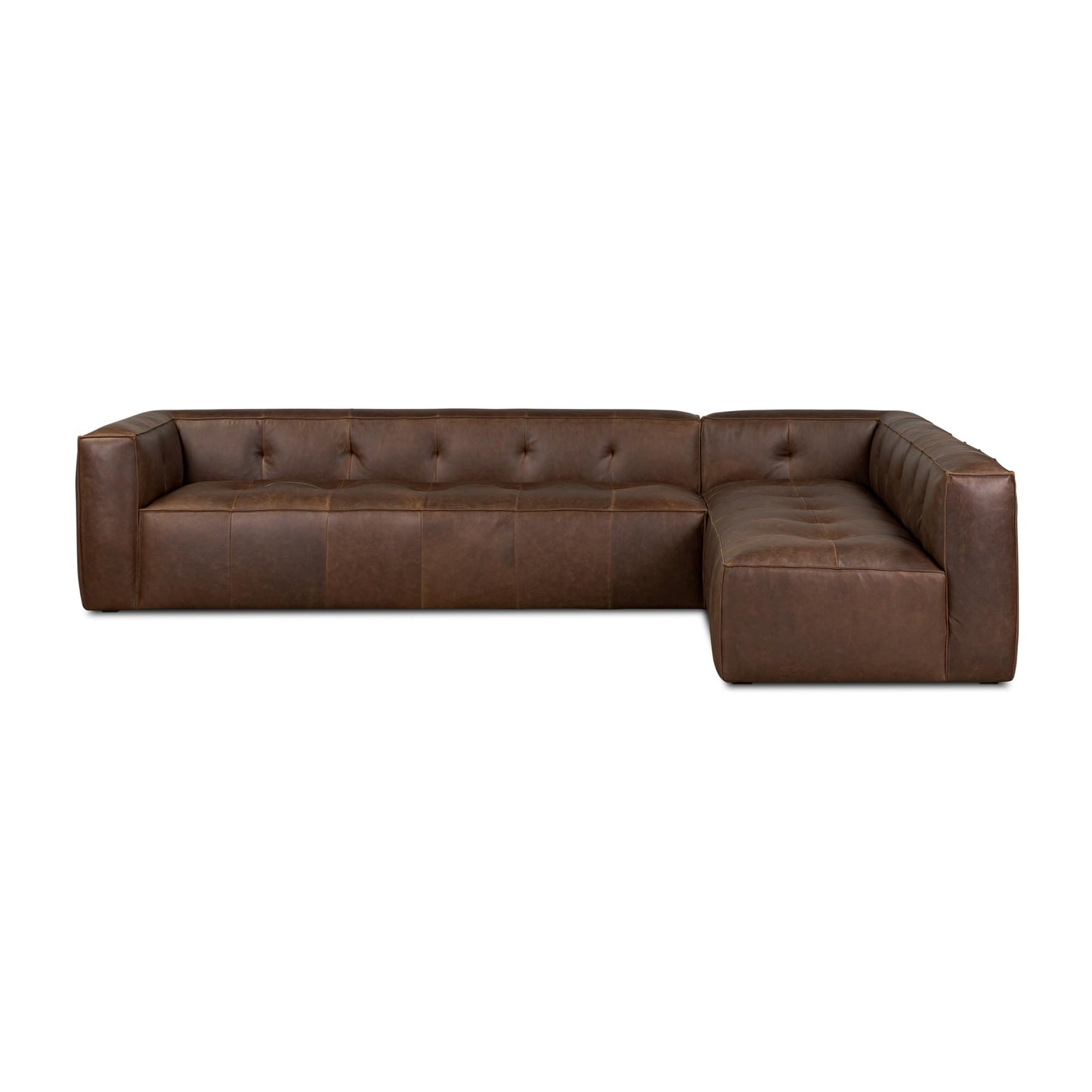 Poly & BARK Capa 129" Leather L-Shaped Corner Sectional Sofa in Chocolate Brown - Full-Grain Pure-Aniline Italian Leather Living Room Couch with Low Profile and French Seams