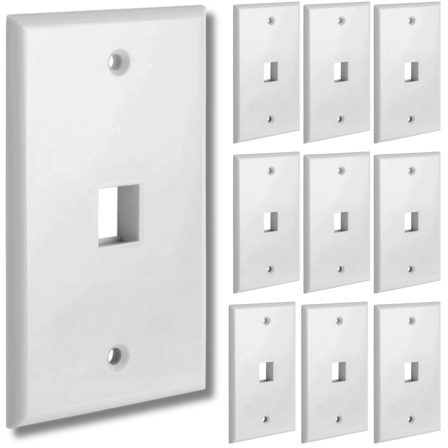 Cmple - 3 Port Keystone Wall Plate Single-Gang Wall Plate with Standard Size Keystone Jack Insert - White