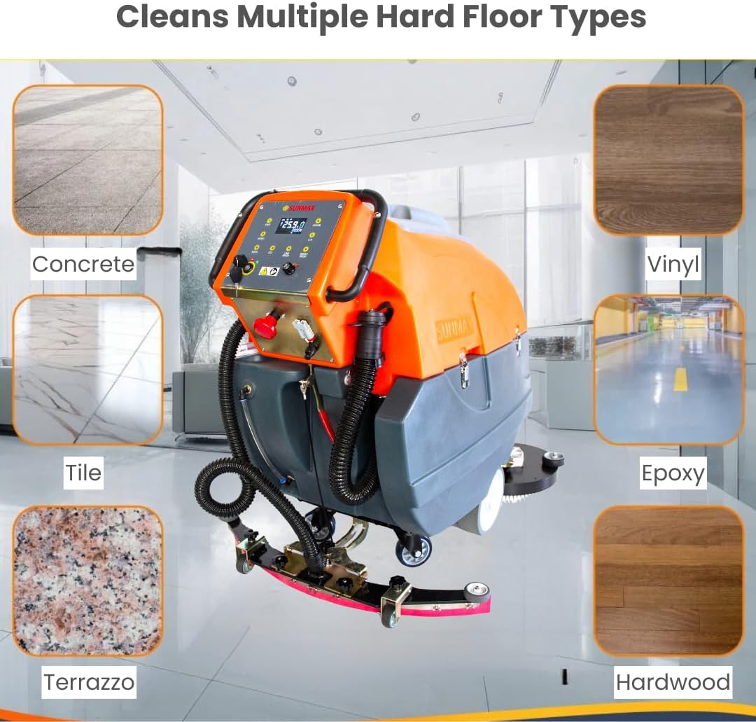 SUNMAX 34" Self-Propelled Commercial Floor Scrubber Machine, 33-Gal Tank, 75000 sp.ft./H Efficiency, Ideal for Large-area Cleaning