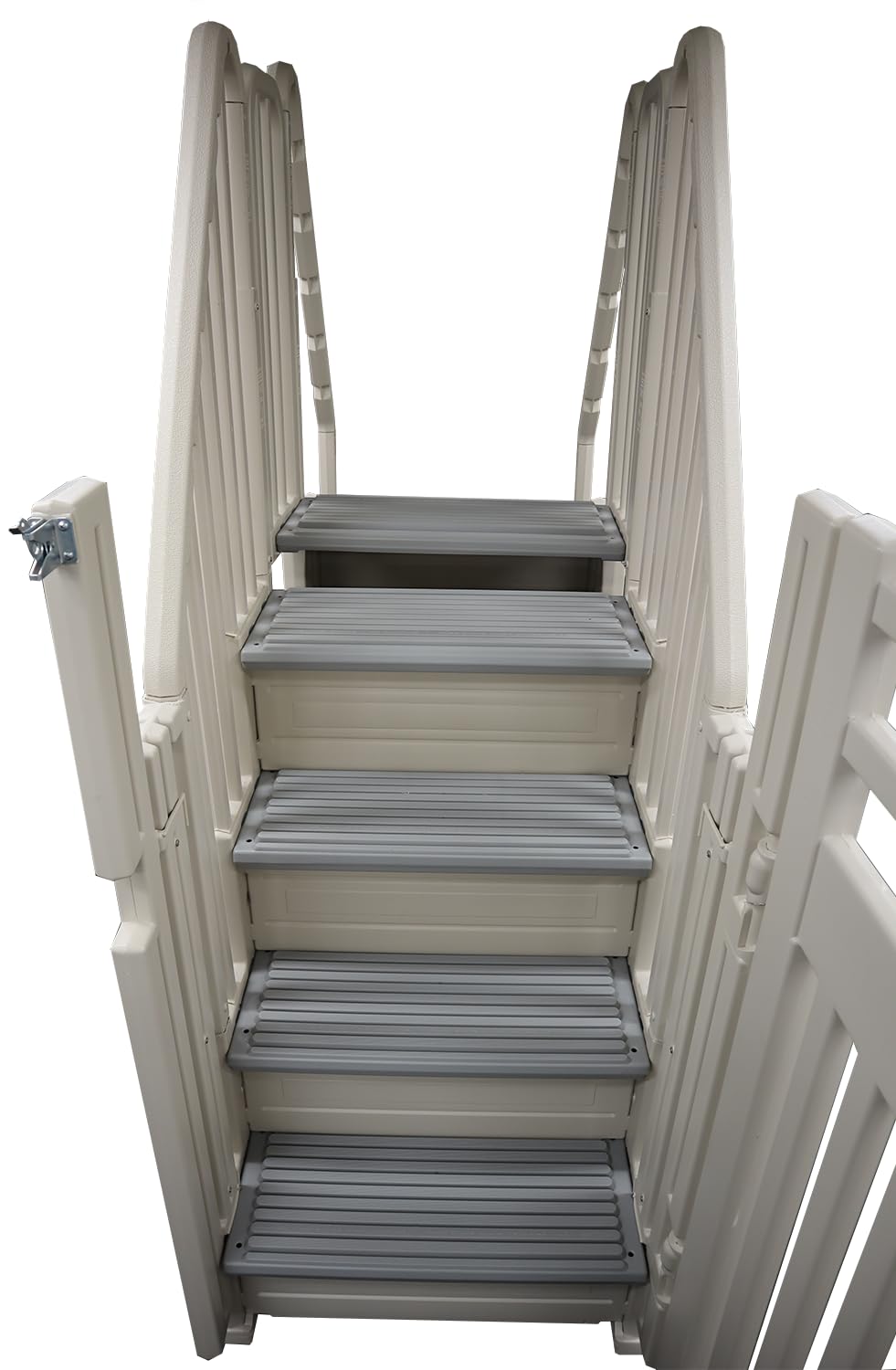 Confer Plastics Step-1X: Sturdy Above Ground Entry System with Dual Handrails and Slip-Resistant Steps, Easy Installation, Supports up to 400 lbs - Proudly Made in USA. Warm Grey with Grey Treads