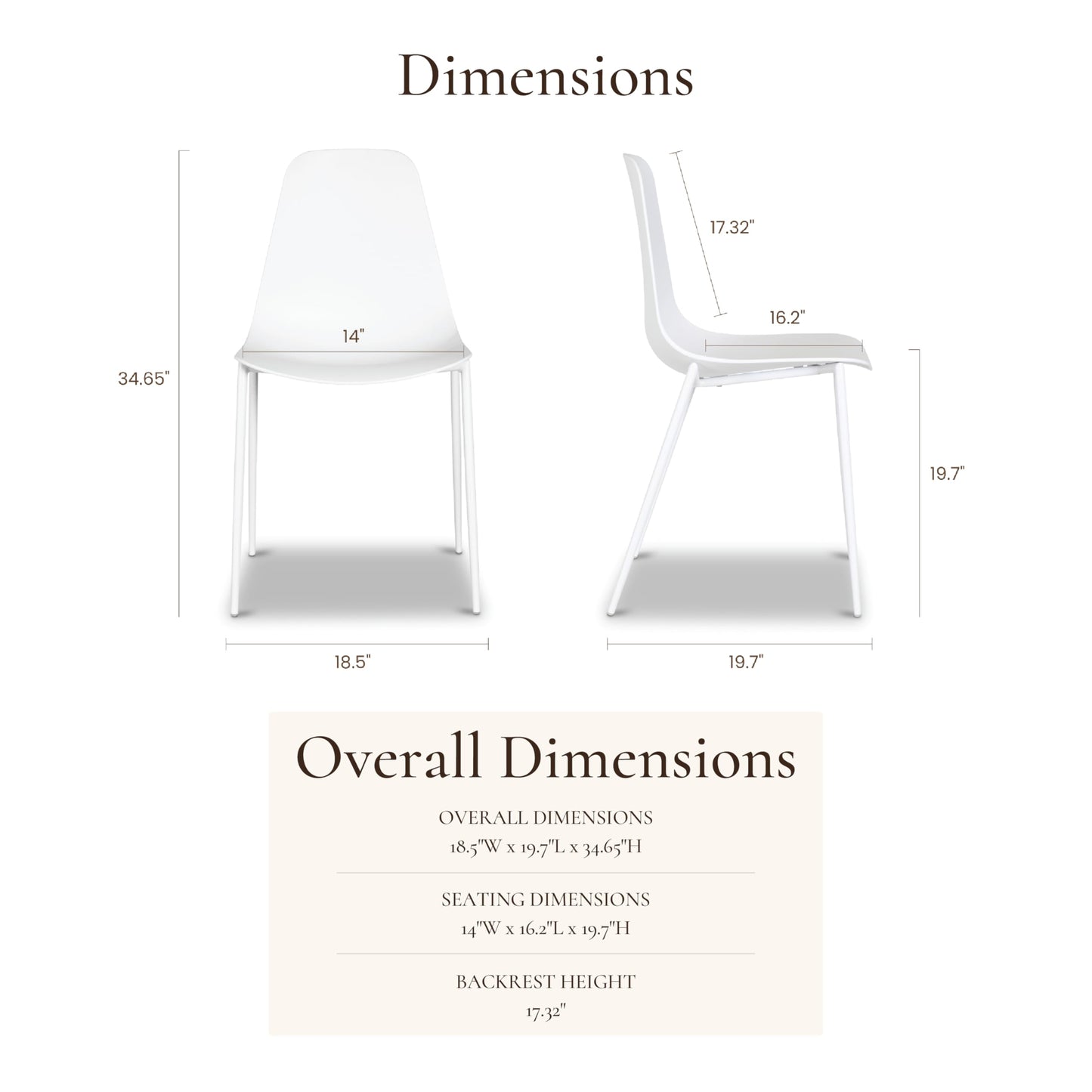 POLY & BARK Isla Modern Dining Chairs Set of 4 – Mid Century Modern Plastic Dining Chair with Metal Legs – Kitchen & Dining Room Chairs – Indoor/Outdoor – White
