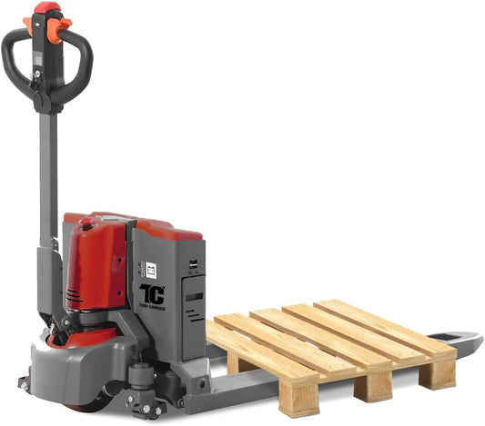 Tory Carrier Electric Pallet Truck 4400 Lb. Cap. Heavy Duty Pallet Jack 48 x 27 Forks Size Big Capacity Li-ion Battery-Red
