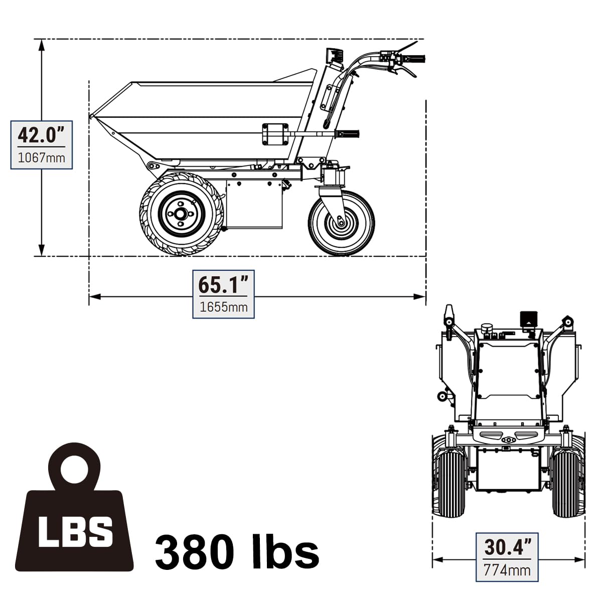 MechMaxx 1100Lb Loading 48V Battery Powered Wheel Barrow Electric Dumper Cart with 30W Light, Hydraulic Tipping, 1000W Brushless DC Motor, LED Display Screen, Model EH50 Yellow