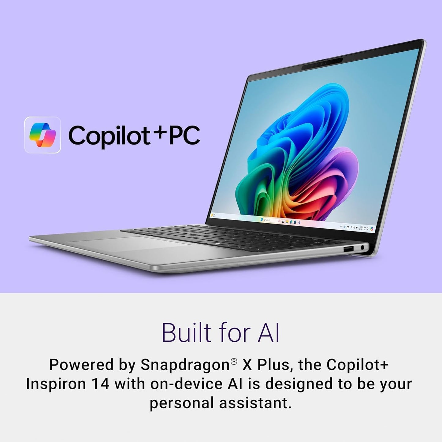 Dell Copilot + Inspiron 14 PC 5441 AI Laptop, 14 inch FHD+ (1920x1200) Display, Snapdragon X Plus, 16GB LPDDR5X RAM, 1TB SSD, Qualcomm Adreno, Backlit KB, Windows 11 Home, W/128GB PSD