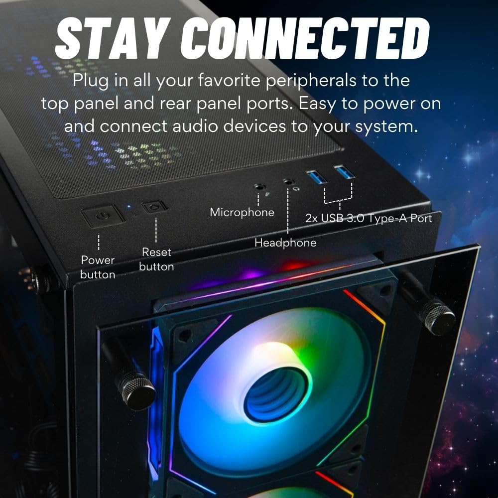 Stratos Micro RTX 5060 TI 8GB, 20-Core Intel Ultra 7 265KF, 32GB DDR5 RAM, 1TB NVMe SSD, Gaming Desktop PC w/Windows 11 Pro, 3-Year Warranty, RGB Keyboard+Mouse, Internal Wi-Fi 6E, 3X DP & HDMI