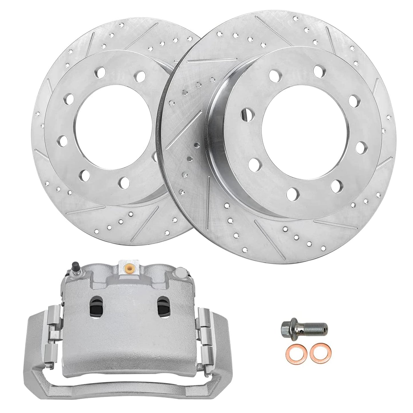 Detroit Axle - Rear Brake Kit for Chevy Silverado Sierra 1500 Suburban Yukon XL Tahoe Escalade ESV Drilled & Slotted Brake Rotors Ceramic Brakes Pads