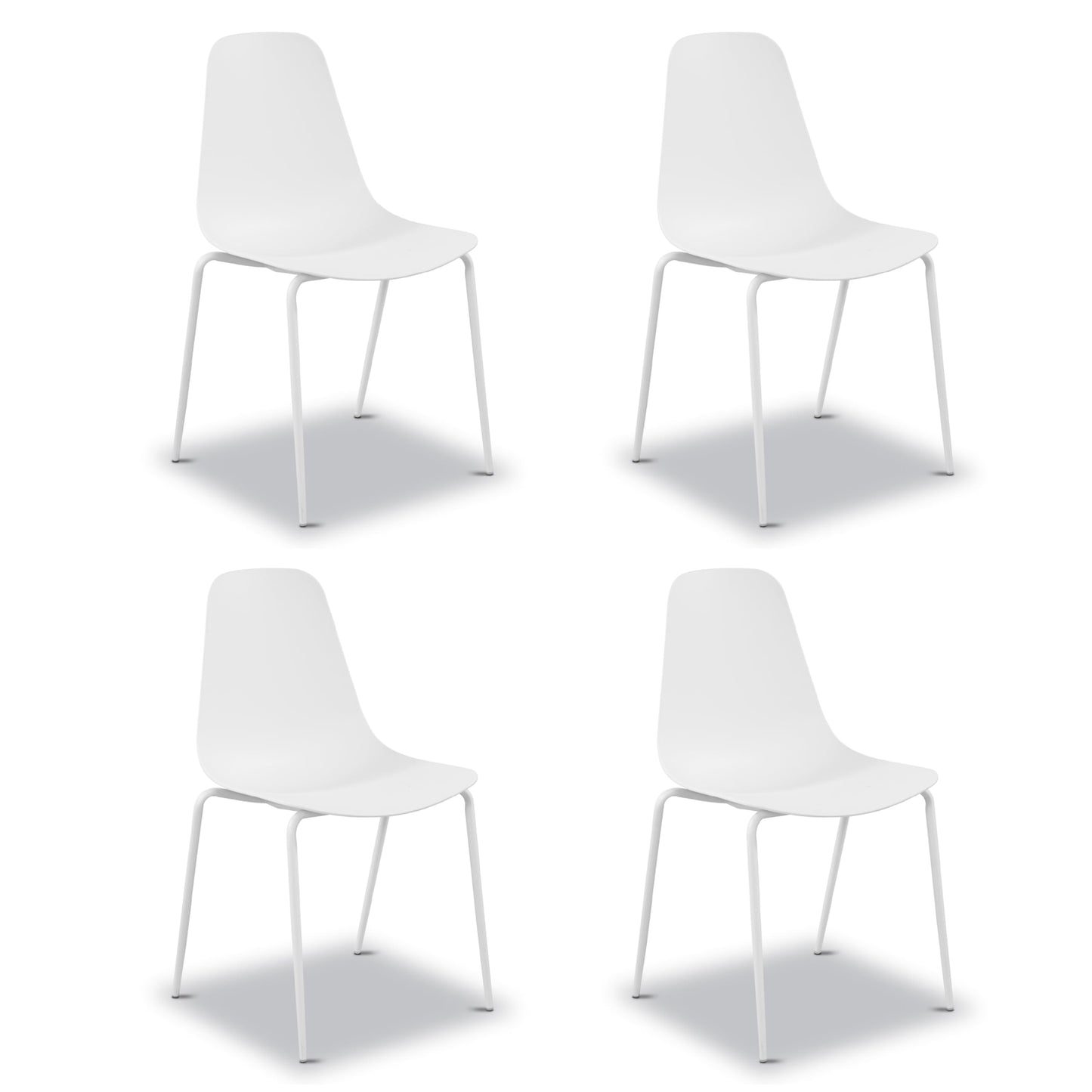 POLY & BARK Isla Modern Dining Chairs Set of 4 – Mid Century Modern Plastic Dining Chair with Metal Legs – Kitchen & Dining Room Chairs – Indoor/Outdoor – White