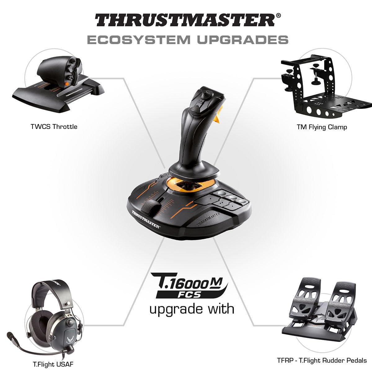 Thrustmaster T16000M FCS Space Sim Duo Combat Flight Sim Joystick - PC | Dual Hall-Effect sticks, 32 programable buttons, weighted bases, 8-way hat switch, 4 axes, twist rudder, integrated throttle