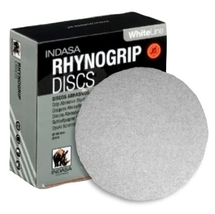 Indasa 6" Solid Sanding Discs – Rhynogrip White Line, Hook & Loop, 36–600 Grit (61 Series)