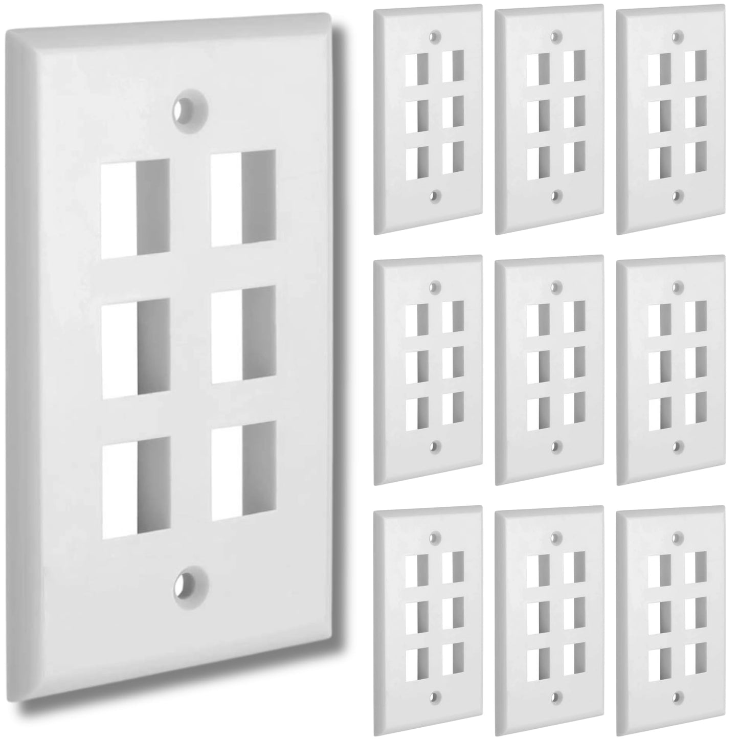 Cmple - 3 Port Keystone Wall Plate Single-Gang Wall Plate with Standard Size Keystone Jack Insert - White