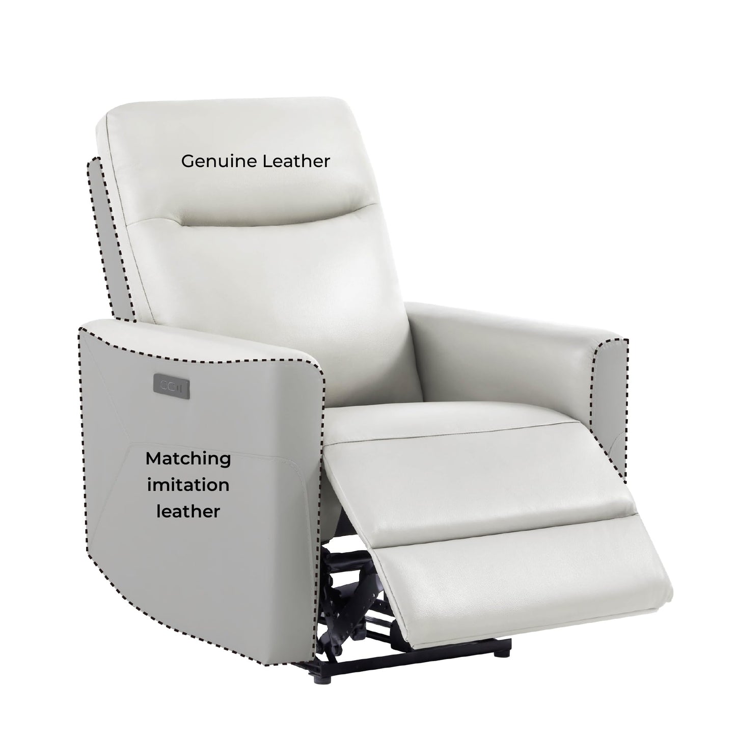 CHITA Genuine Leather Power Recliner Chair for Adults, Electric Wall Hugger Recliner for Small Spaces, Modern Living Room and RV Recliner Chair with Adjustable Power Headrest & Charging Ports, Brown