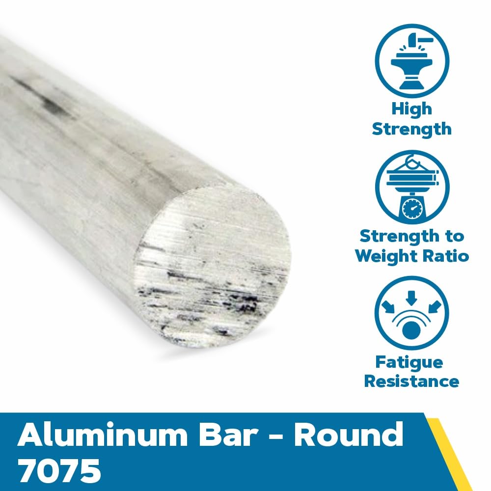 7075 Aluminum Round Bar, Unpolished (Mill) Finish, Cold Finish, T651 Temper, ASTM B211, 0.375" Diameter, 36" Length, OnlineMetals