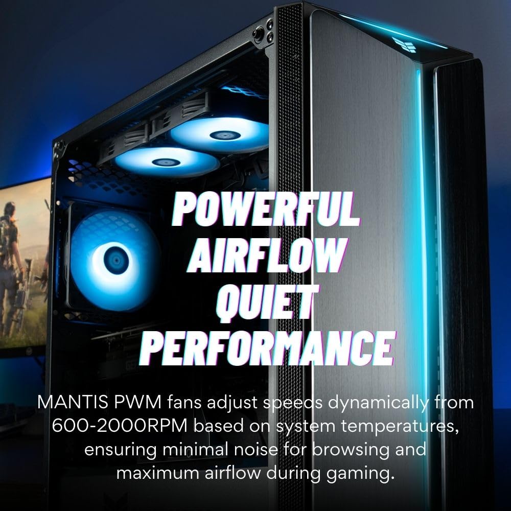 Mantis V2 - RTX 5060, Ryzen 7 5700X, 32GB RAM, 1TB NVMe Gen4 SSD, Prebuilt Gaming Desktop PC w/Windows 11 Pro, 3-Year Warranty, RGB Gamer Keyboard + Mouse, Internal Wi-Fi 6, RJ45, 3X DP & HDMI