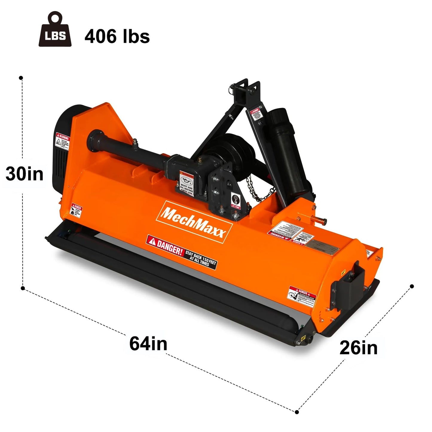 MechMaxx 60'' inch PTO Powered 3 Point Standard Duty Flail Mower for 15-35hp Tractor, NOT Suitable for Quick Hitch, Model EFS60 Orange