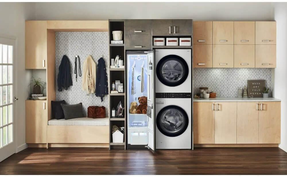 LG WKE100HWA WashTower Stacked Smart Laundry Center 4.5 Cu.Ft. Front Load Washer & 7.4 Cu.Ft. Electric Dryer in White