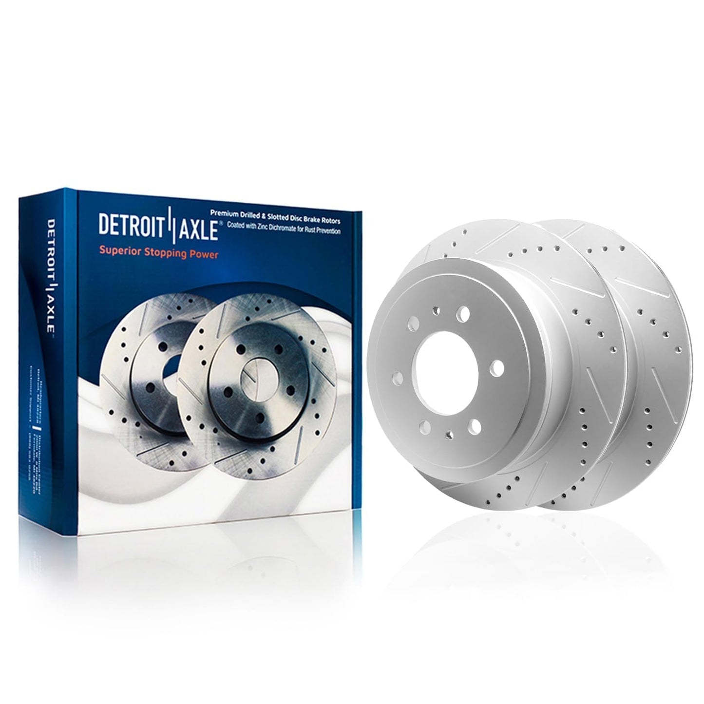 Detroit Axle - Front Brake Kit for Chevy GMC Silverado Suburban Sierra Savana Express 1500 Tahoe Yukon XL Cadillac Escalade ESV EXT Drilled Slotted Disc Brake Rotors Ceramic Brakes Pads Replacement
