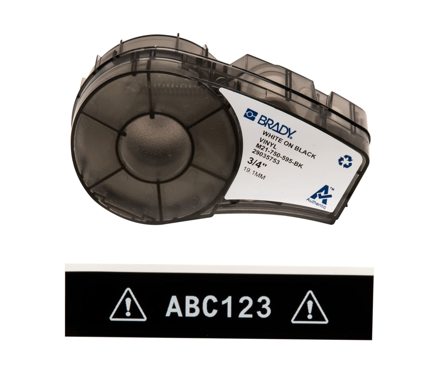 Brady Authentic (M21-750-595-WT) All-Weather Vinyl Label for Indoor/Outdoor ID, Lab and Equipment Labeling, Black on White- For M210, M210-LAB, M211, BMP21-PLUS and BMP21-LAB Printers, .75" W 21' L