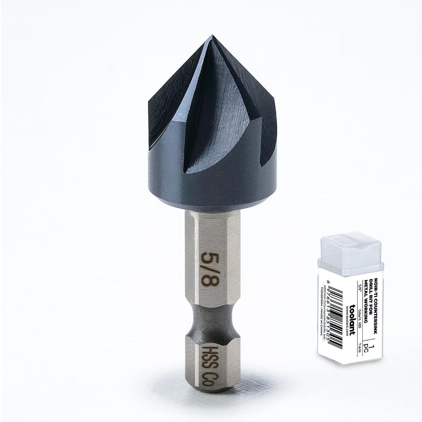 toolant Noir-Ti Cobalt Countersink Drill Bit Set(Pro), Titanium Aluminum Nitride Coated with Quick Change Hex Shank, 5-Piece 1/4" - 3/4"