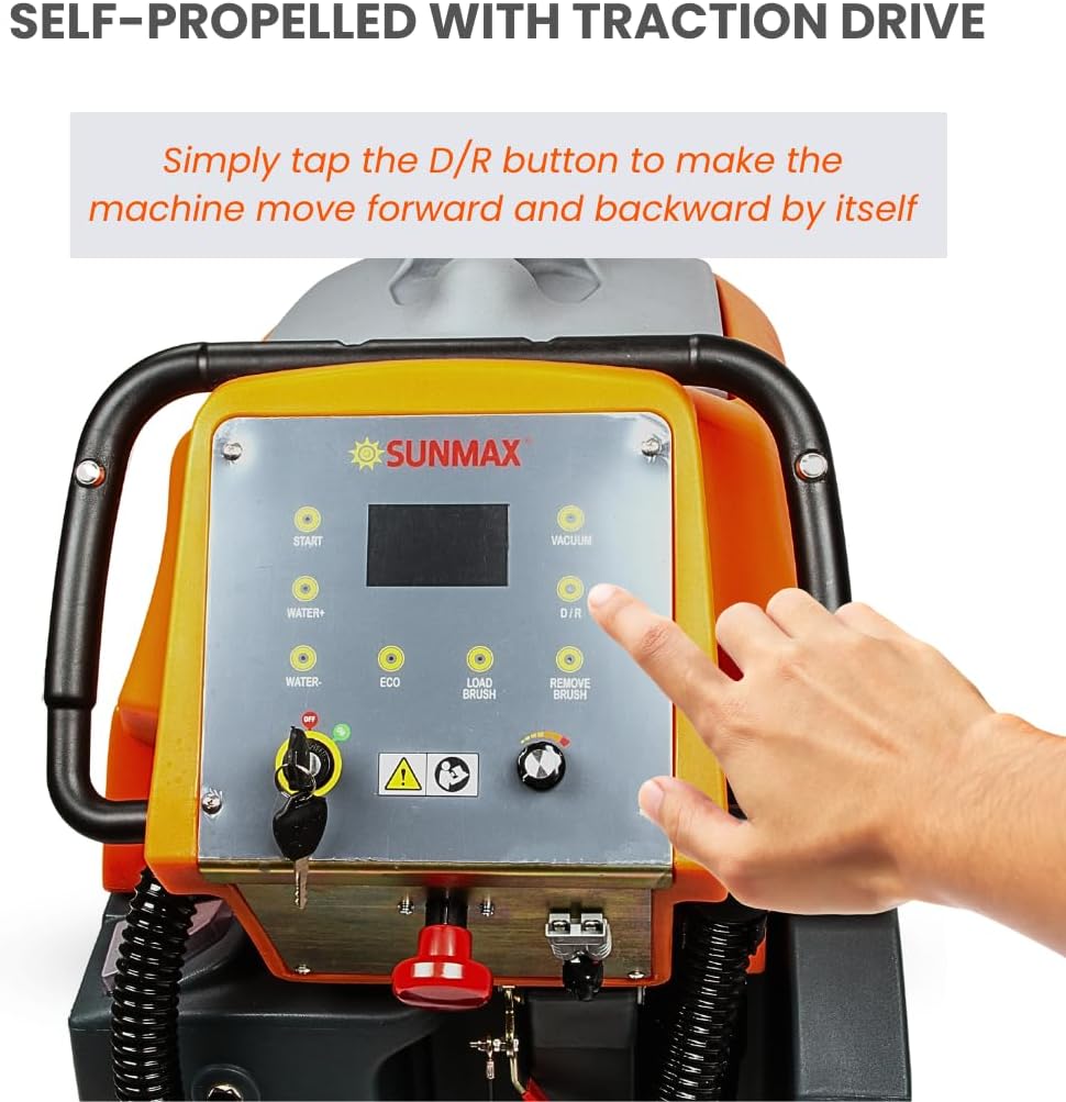 SUNMAX 34" Self-Propelled Commercial Floor Scrubber Machine, 33-Gal Tank, 75000 sp.ft./H Efficiency, Ideal for Large-area Cleaning